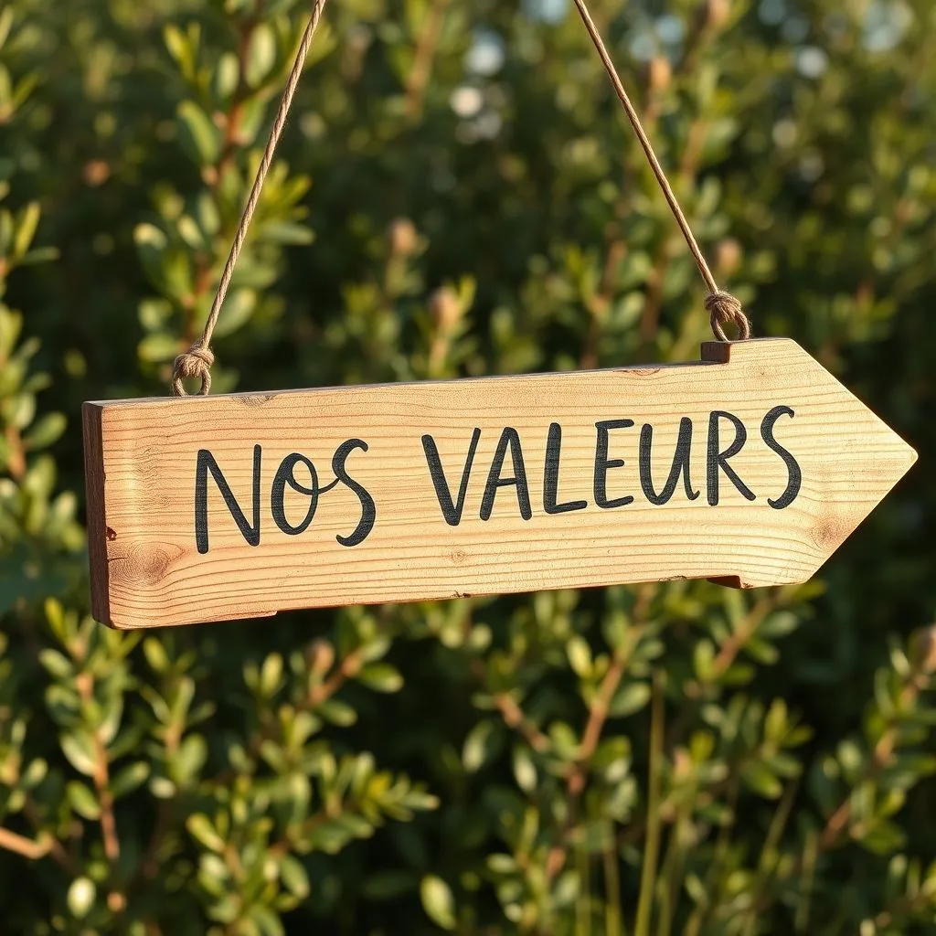 panneau en bois avec inscription valeurs